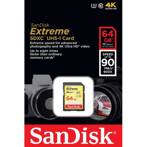 Cartão de Memória SD Card 64GB SanDisk Extreme SDSDXNE-064G-GNCIN 1910