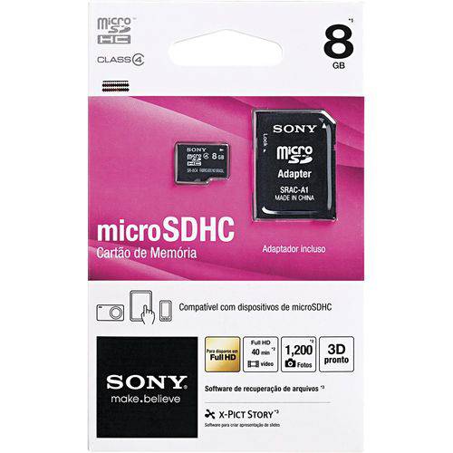 Cartão de Memória Sony Micro Sr-8a4, 8gb