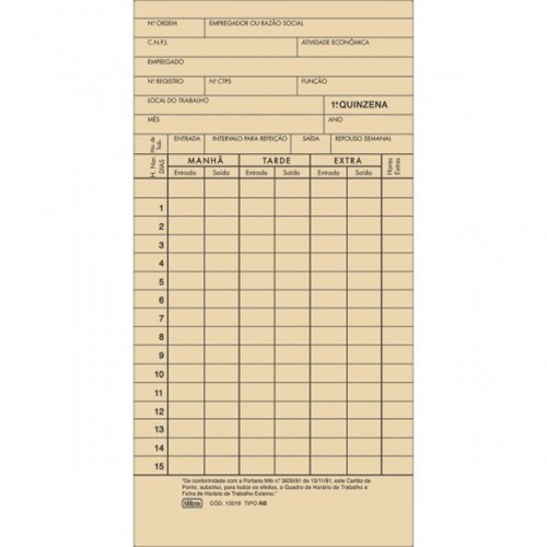 Cartao de Ponto Mensal RB - 100 Folhas 150193