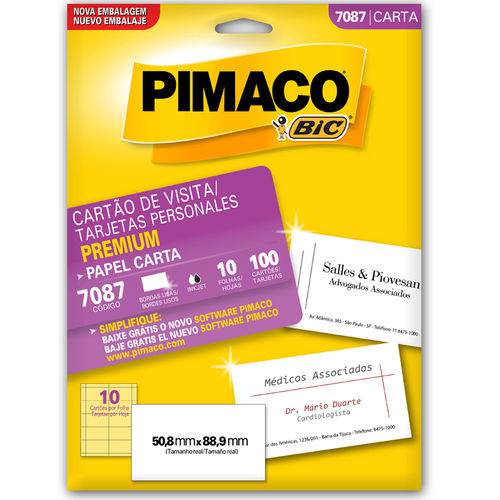 Cartão de Visita Pimaco 7087 - 100 Cartões - 50,8 X 88,9 Mm
