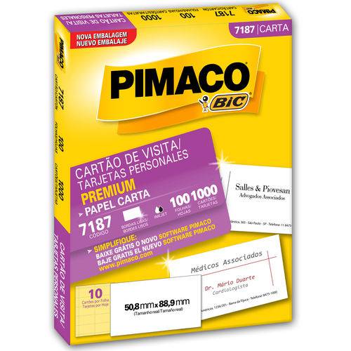 Cartão de Visita Pimaco 7187 - 1000 Cartões - 50,8 X 88,9 Mm