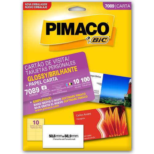Cartão de Visita Pimaco Glossy 7089 - 100 Cartões - 50,8 X 88,9 Mm