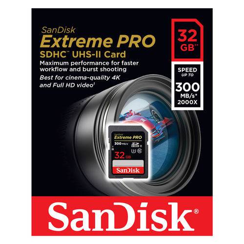 Cartão 32GB SD - Sandisk Extreme Pro - Velocidade Até 300MB/s - Classe 10 - SDSDXPK-032G-GN4IN