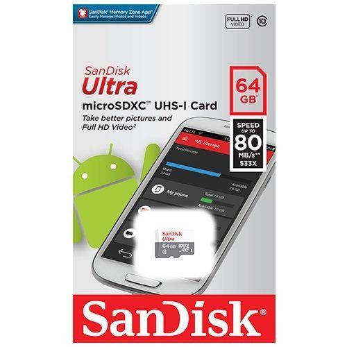 Cartão Micro Sd 64gb Sandisk Sdxc Classe 10 80mb/s Lacrado