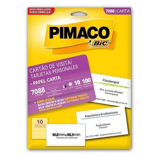 Cartao Pimaco Personal Card 7088 180g com 100 Un 50.8x88.9mm 01402