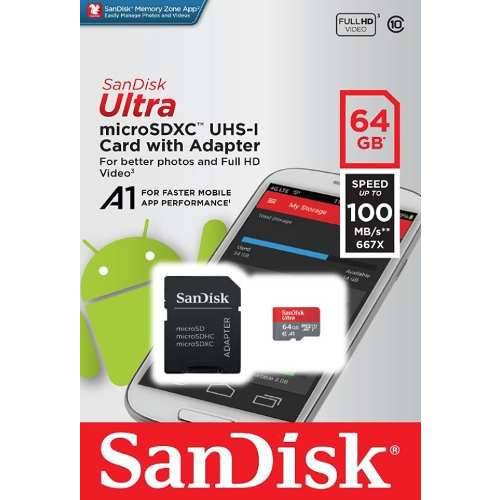 Cartão Sandisk Ultra 100mb/s 64gb Micro Sd Lacrado +adptador