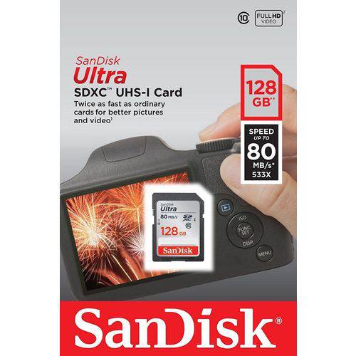 Cartão Sdxc Sandisk 128GB Classe 10 Ultra 80MB/s