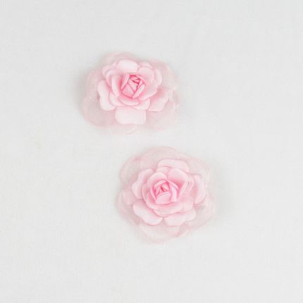 Cartela com 2 Flores em Tecido e Bico de Pato - Rosa - Bilú Tetéia