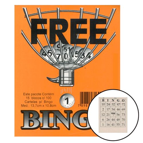 Cartela para Bingo de 75 Bolinhas (15 Blocos - 100 Cartelas Cada)