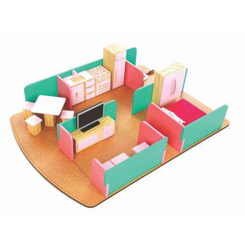 Casa Anis/rosa com Mobília Rosa - Newart - Brinquedo Educativo