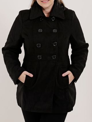 Casaco Trench Coat Plus Size Feminino Preto