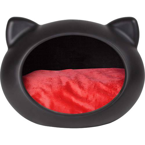 Casinha para Gatos Cave Preta com Almofada Vermelha - Guisa Pet
