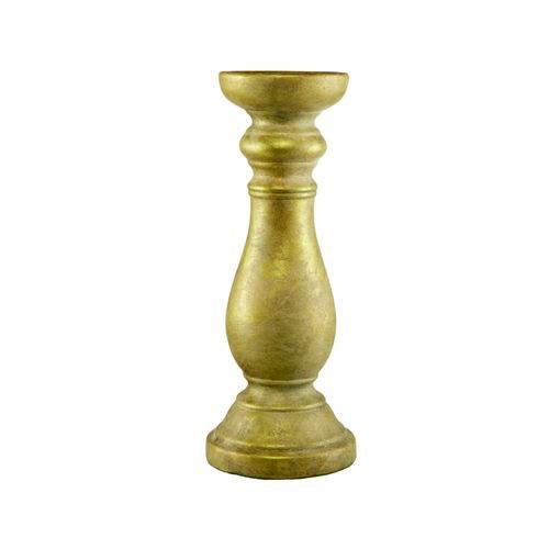 Castiçal de Cerâmica Decoração Dourado 14,5x36x14,5cm