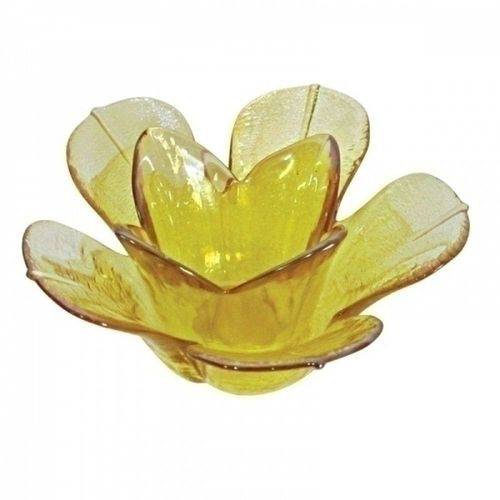 Castiçal de Vidro Flor Amarela Decorativa 14x6,5cm Sd0142