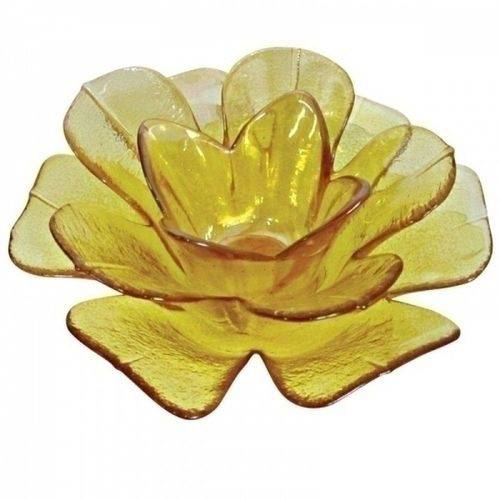 Castiçal de Vidro Flor Amarela Decorativa 17x7cm Sd0139