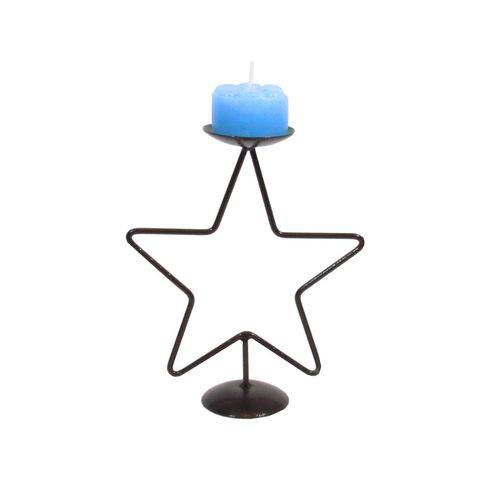 Castiçal Estrela Céu Decoração Porta Vela Azul Decorativa
