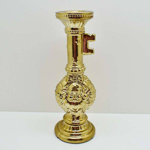 Castiçal Grande Chave Cerâmica Decor Dourado Papai Noel Natal - 56850