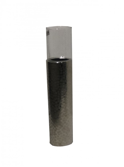 Castiçal Metal Prata/Vidro 48cm - Occa Moderna