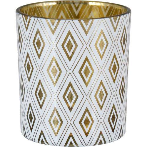 Castiçal Tealight em Vidro Branco e Dourado 8cm - Home&Co