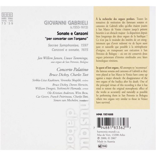 CD Giovanni Gabrieli - Sonate e Canzoni (Importado)