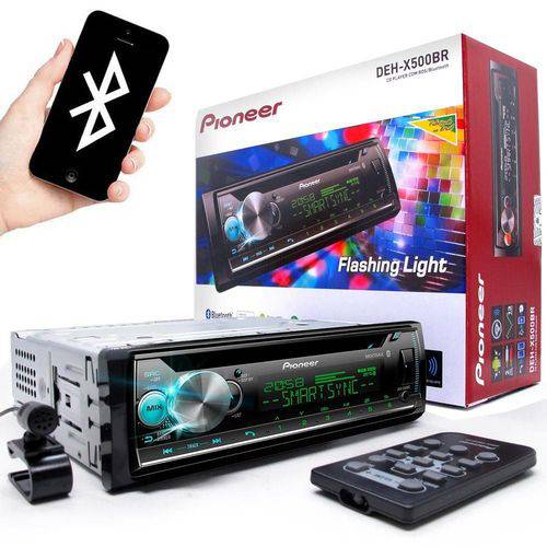 CD Player Pioneer DEH-X500BR Flashing Light Mixtrax USB AUX RDS Entrada para Controle de Volante Blu