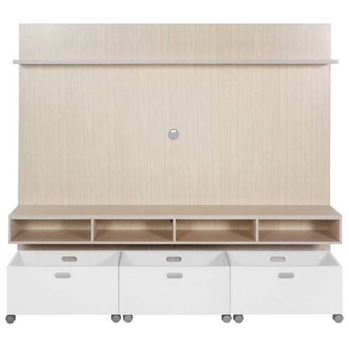 Cell Painel Tv 204 C/caixas Organizadora Natural Washed/branco