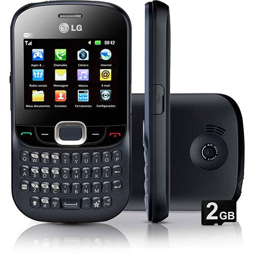 Celular LG C365 Desbloqueado TIM Preto / Azul - Câmera 2MP Conexão 2G Wi Fi Cartão de Memória 2GB
