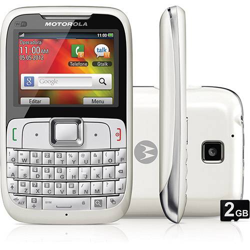 Celular Motorola Motogo EX430 . GSM. Branco. QWERTY. Câmera 2.0MP. 3G. Wi Fi. Bluetooth. Cartão de Memória 2GB. Desbloqueado TIM