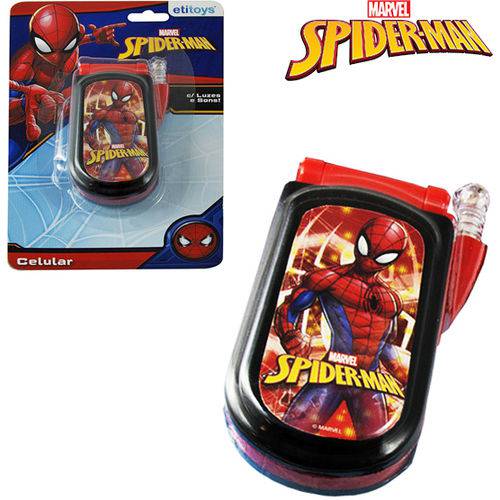 Celular Musical Infantil Homem Aranha Spider Man com Luz a Bateria na Cartela