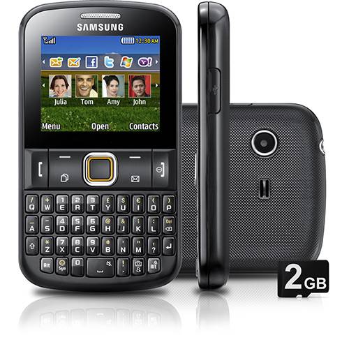 Celular Samsung Ch@t 222 Desbloqueado Claro. Preto - Câmera VGA. Memória Interna 45MB e Cartão de Memória 2GB