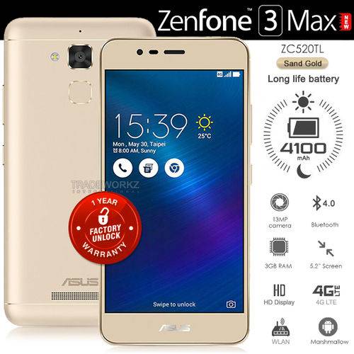 Celular Smartphone Asus Zenfone 3 Max, 32gb Zc520tl Dourado