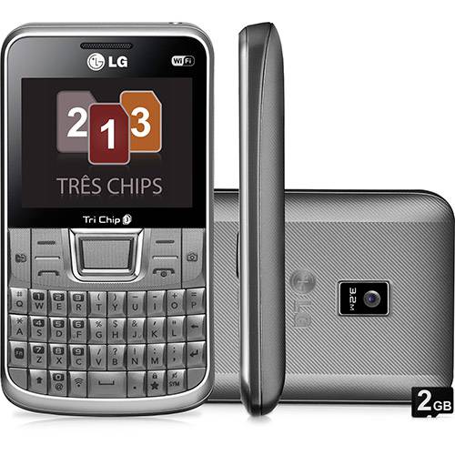 Celular Tri Chip LG C333 Desbloqueado Oi Prata Câmera de 3.2MP Wi Fi Memória Interna 78.4MB Cartão de 2GB
