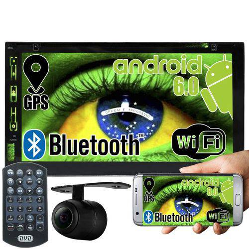 Central Multimídia 2 Din Autmotivo DVD Wifi Android 6.0 Bluetooth Gps Câmera Ré