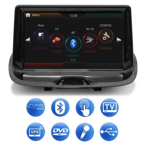 Central Multimídia Ka Hatch Ka+ Sedan 14 a 18 7 Pol Sync IOS Tv Digital Bluetooth Gps USB Aux Cd DVD