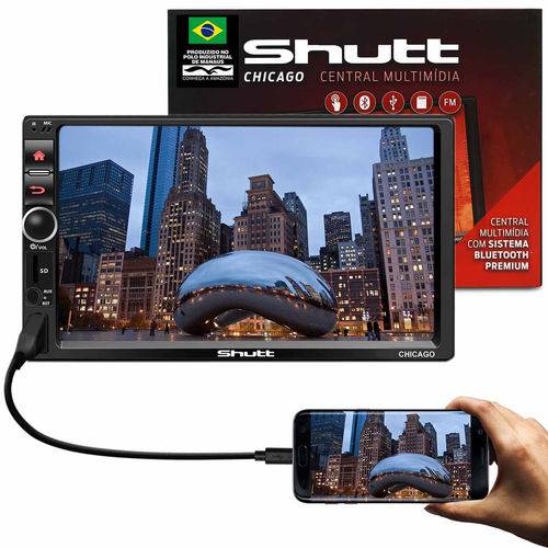 Central Multimídia Shutt Chicago 2 Din Tela 7" Touch Usb Sd P2 Espelhamento Android Ios Bluetooth Fm