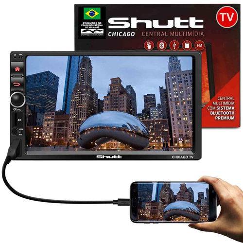 Central Multimídia Shutt Chicago Tv 7" Touch USB Sd P2 Espelhamento Bluetooth Áudio Streaming Tv Fm