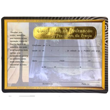 Certificado de Ordenação a Presbítero da Igreja