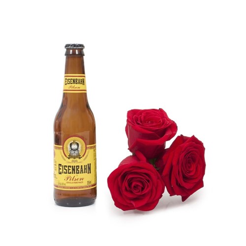 Cerveja Premium 355ml + Rosas Vermelhas