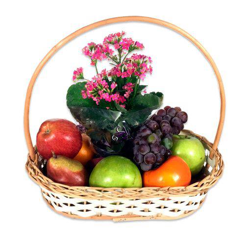 Cesta de Frutas "Feliz Dia Pra Você com Flores!"