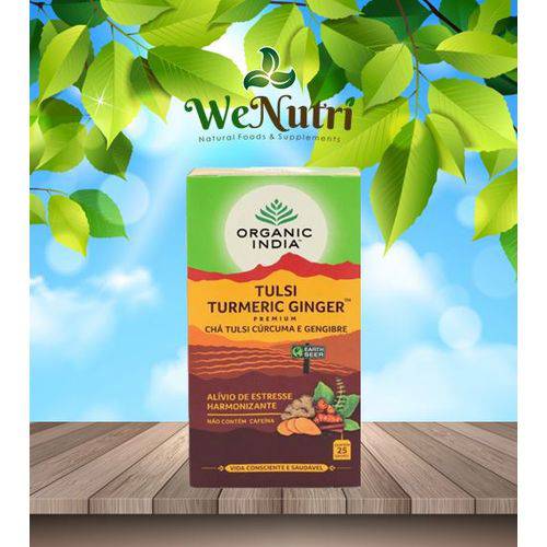 Chá Tulsi Cúrcuma e Gengibre Premium 25 Sachês - Organic India