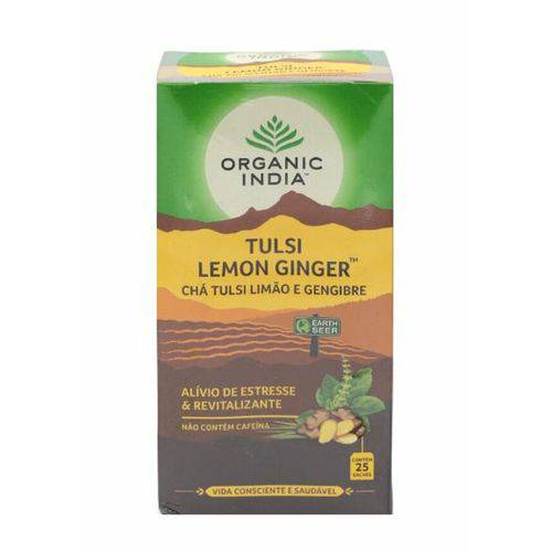 Chá Tulsi Limão e Gengibre 25 Sachês - Organic India