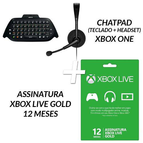 Chatpad (Teclado+Headset) P/ Xbox One + Assinatura Xbox Live Gold 12 Meses