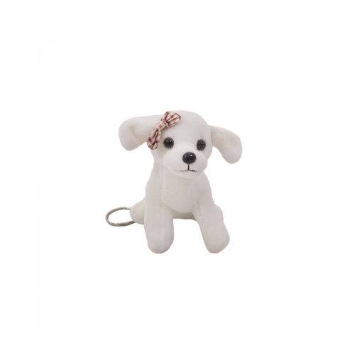 Chaveiro Cachorro Branco com Laço 11cm - Pelúcia