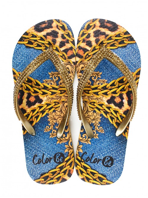 Chinelo Color Shoes Pedrarias Estampa
