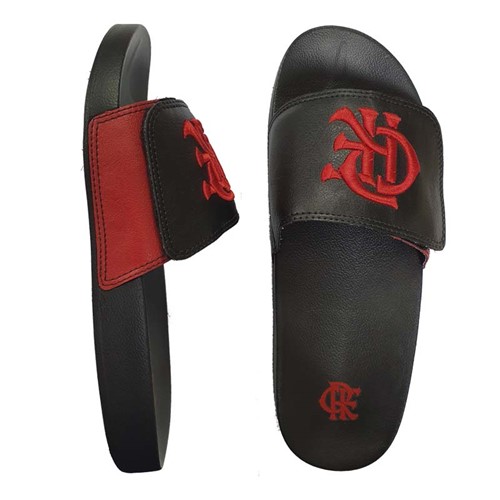 Chinelo Flamengo Slide Velcro CRF Bordado Preto/ Preto 2019 33/34