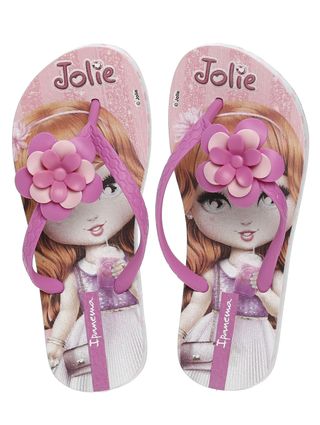 Chinelo Infantil Jolie para Menina - Branco/lilás