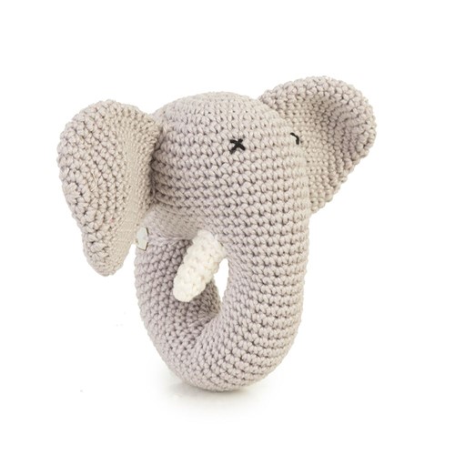 Chocalho de Crochê Elefante Cinza