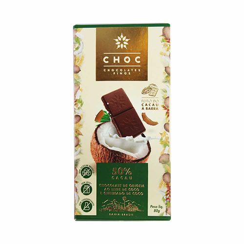 Chocolate 50% Cacau ao Leite de Coco e Crocante de Coco - Choc Chocolates - 80g