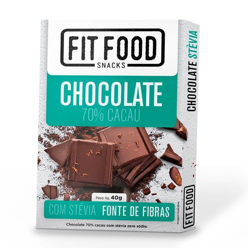 Chocolate 70% Cacau Adoçado com Stevia - Fit Food - 40g