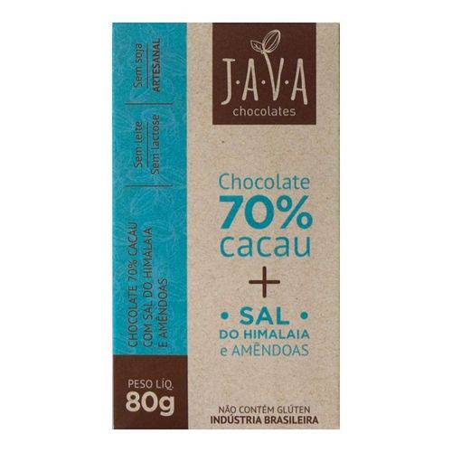 Chocolate 70% Cacau Organico Sal Rosa com Amendoas 80g Java